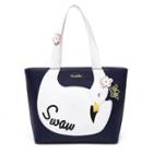 Swan Applique Faux Leather Tote