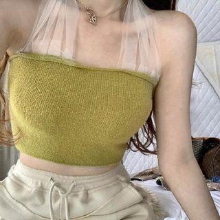 Set: Halter Top + Long-sleeve Crop Top