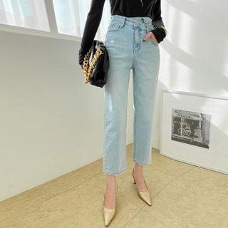Diagonal-waist Straight Jeans