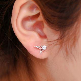 Rhinestone Wings Stud Earring 1 Pair - Silver - One Size
