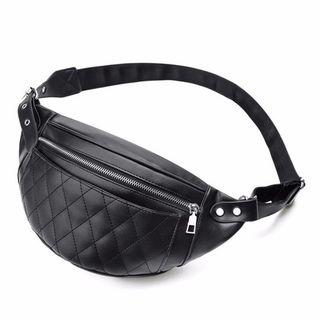 Faux Leather Quilted Waist Bag Black - One Size