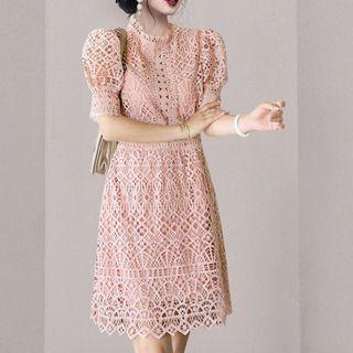 Short-sleeve Crochet Mini Dress