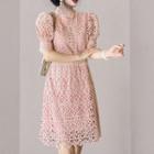 Short-sleeve Crochet Mini Dress