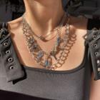 Alloy Lock & Key Pendant Layered Choker Necklace 0416 - Silver - One Size