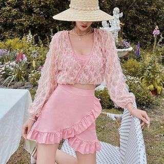 Set: Spaghetti-strap Swim Top + Swim Skirt + Cover-up