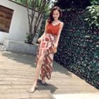 Set: Plain Camisole Top + Patterned Midi Skirt