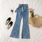Bow-accent High-waist Boot-cut Jeans