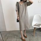 Elbow-sleeve Midi Knit Dress