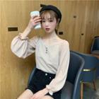 Bell-sleeve Dotted Panel Blouse