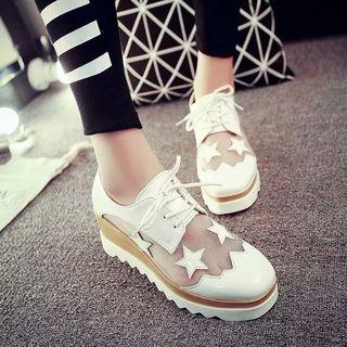 Platform Wedge Paneled Lace-up Shoes