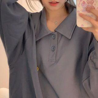 Flower Print Polo Sweatshirt