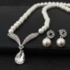 Set: Jeweled Faux-pearl Necklace + Earrings