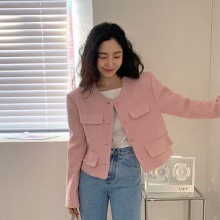 Buttoned Boxy Tweed Jacket