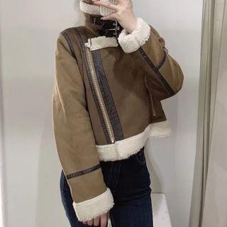 Shearling Trim Zip Jacket