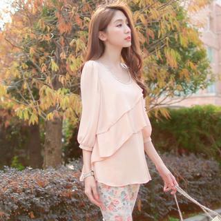 3/4-sleeve Ruffled Chiffon Top