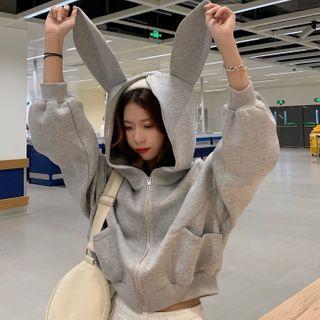Rabbit Eat Cropped Zipped Jacket Gray - One Size