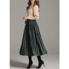 Faux-suede Long Pleated Skirt
