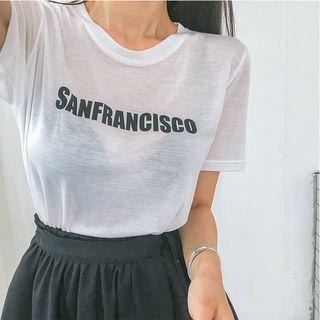 Lettering Sheer M Lange T-shirt