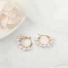 Faux Pearl Alloy Hoop Earring Era083-25 - 1 Pair - Gold & White - One Size