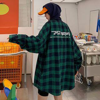 Letter Printed Plaid Long-sleeve Shirt