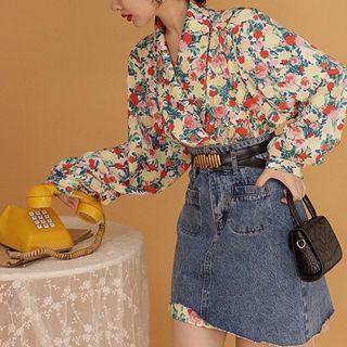 Floral Print Shirt Pink & Red & Green Floral - Light Yellow - One Size