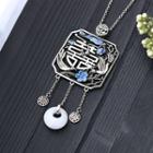 Chinese Characters Faux Gemstone Pendant Alloy Necklace Cp627 - Silver & Blue - One Size
