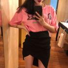 Shirred-front Ribbed Skirt Black - One Size