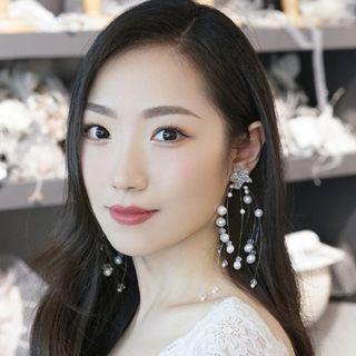 Wedding Faux Pearl Star Fringed Earring 1 Pair - As Shown In Figure - One Size