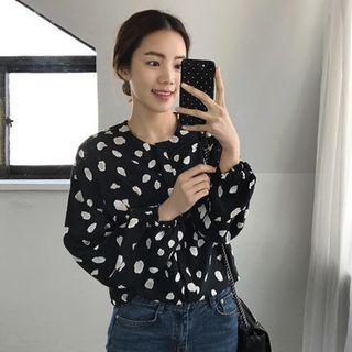 Hidden-button Dot Pattern Blouse