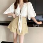 Lantern-sleeve Crop Top / Mini A-line Skort