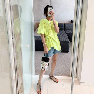 Round-neck Drape-front T-shirt