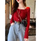Button-down Long-sleeved T-shirt