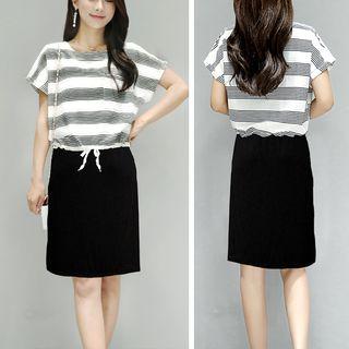 Set: Striped Short-sleeve T-shirt + A-line Dress