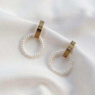 925 Sterling Silver Faux Pearl Dangle Earring 1 Pair - S925 Silver - Gold & White - One Size