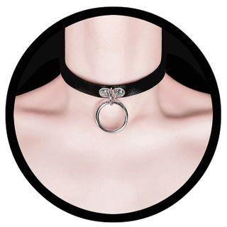 Faux Leather Hoop Choker Black - One Size