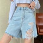 Ripped Denim Wide Leg Shorts