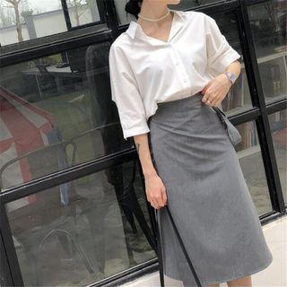 3/4-sleeve Shirt / A-line Wrap Skirt