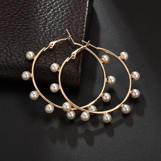 Beaded Hoop Earrings Gold - One Size