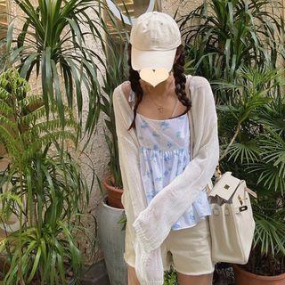 Long Sleeve Eyelet Knit Cardigan White - One Size