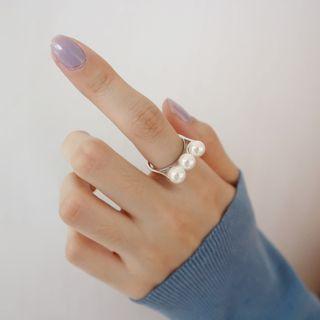 Faux Pearl Sterling Silver Open Ring White - One Size