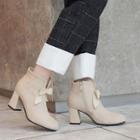 Faux Suede Block Heel Bow Accent Ankle Boots