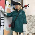 Lettering Mock Two-piece Button Jacket