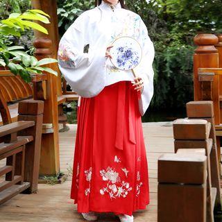 Flower Embroidered Hanfu Blouse / Maxi Skirt