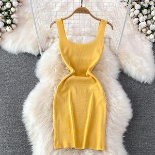 U-neck Plain Sheath Tank Dress