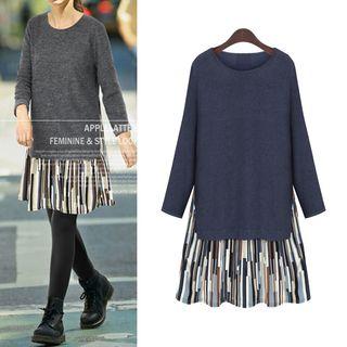 Long Sleeve Mock Two-piece Inset Color-block Sheath Dress