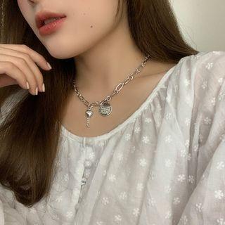 Heart Pendant Alloy Choker Xl1307 - Silver - One Size