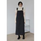Buckled-strap Pocket-side Long Overall Dress Black - One Size