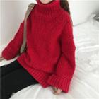 Turtleneck Cable Knit Sweater Red - One Size