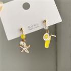 Non-matching Faux Pearl Alloy Drink & Starfish Dangle Earring
