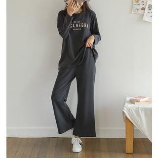 Set: Letter-printed T-shirt + Wide-leg Pants